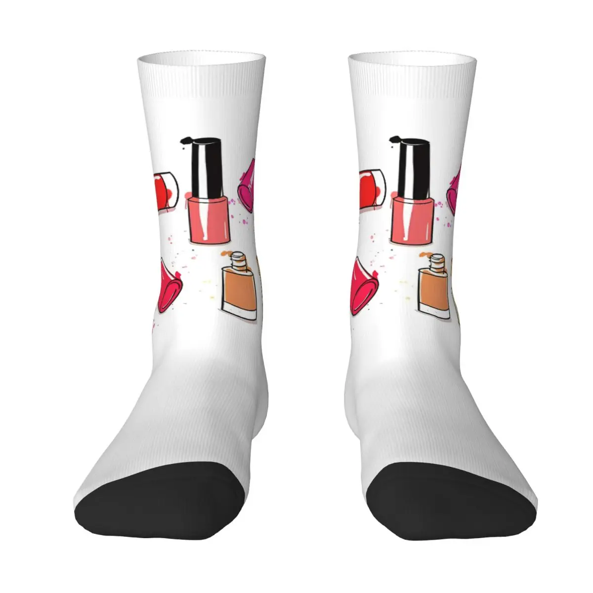 Chaussettes de basket-ball respirantes pour femmes et hommes, bouteille de vernis à ongles coloré, chaussettes rétro pour filles, automne, hiver, cool, mignon