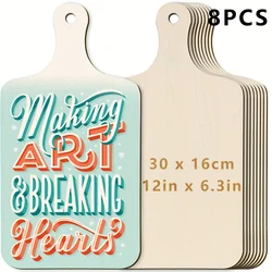 2pcs/4pcs/8pcs(11.8 x 6.3inch )wooden Mini Cutting Board with Handle,rectangular Unfinished Wood Craft Paddle Tray Cutting Board