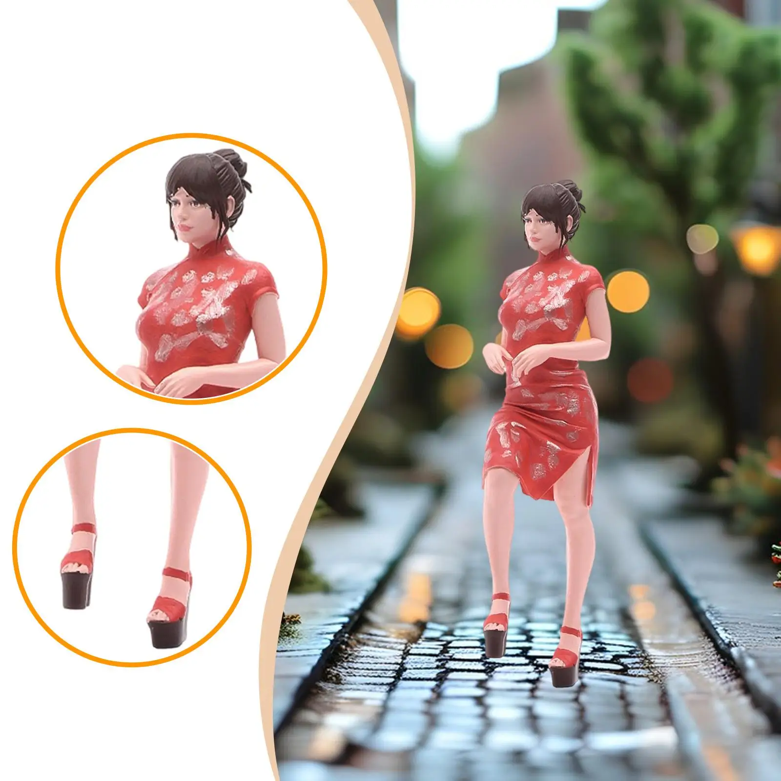 

1:18 Cheongsam Girl Model Mini Girl in Chinese Dress Figure, Resin Qipao Girl Toy for DIY Scene