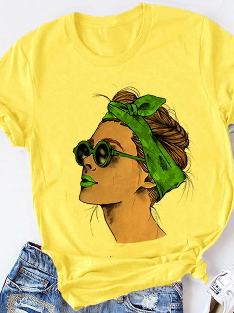 Camiseta amarilla con estampado de verano para mujer camisetas informales para mujer ropa de calle Harajuku camiseta de manga corta envio directo AliExpress