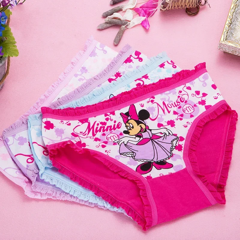 2024 Disney Anime Kawaii  Minnie Mickey Girl Children Cotton Panties Underpants Random 1pcs Child Boxer Briefs Baby Panties Gift