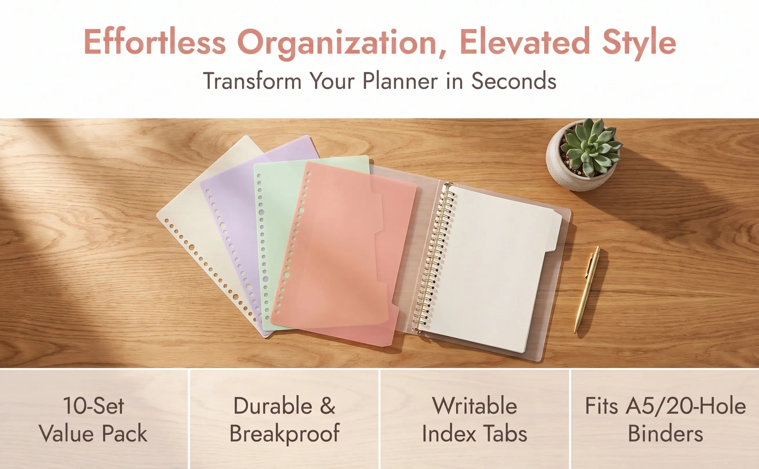 10Sets Colored Plastic Binder Dividers with Punched Holes for Notebooks Planners Files Indexing Tabs Classification Labels Page