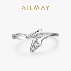 Ailmay New Arrival 925 Sterling Silver Fashion Snake Shape Open Adjustable Finger Ring For Women Girls Party Accessories Jewelry