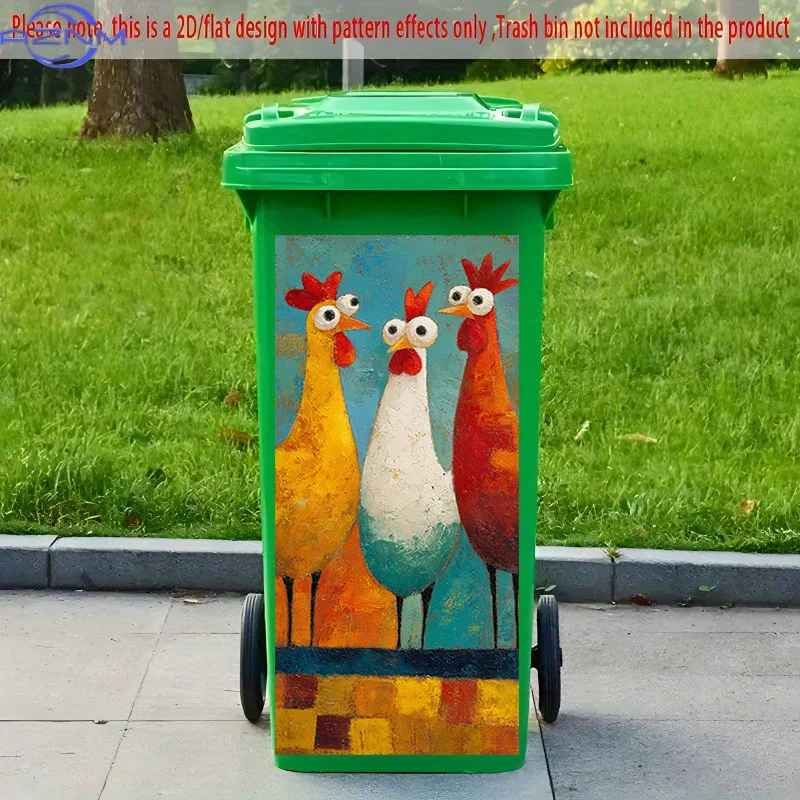 2D Flat Printing 1pc 2D Pattern Printed Kitchen Trash Can Sticker xcm Three Cute Chickens Standing in a Row Themed Kitchen Hom