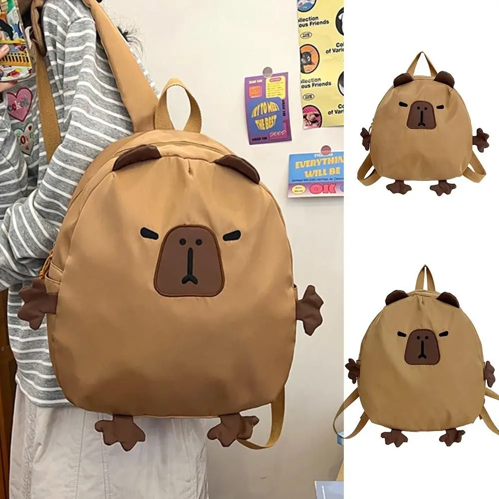 Casual Nylon Capybara Backpack Large Capacity Travel Backpack School Bag Book Bags