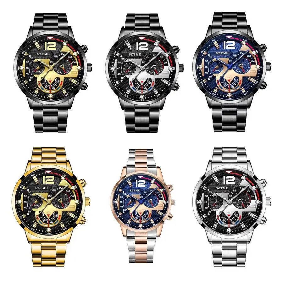 Trendy hot sale live men\'s fashion stainless steel band business watch luminous pointer with calendar quartz watch