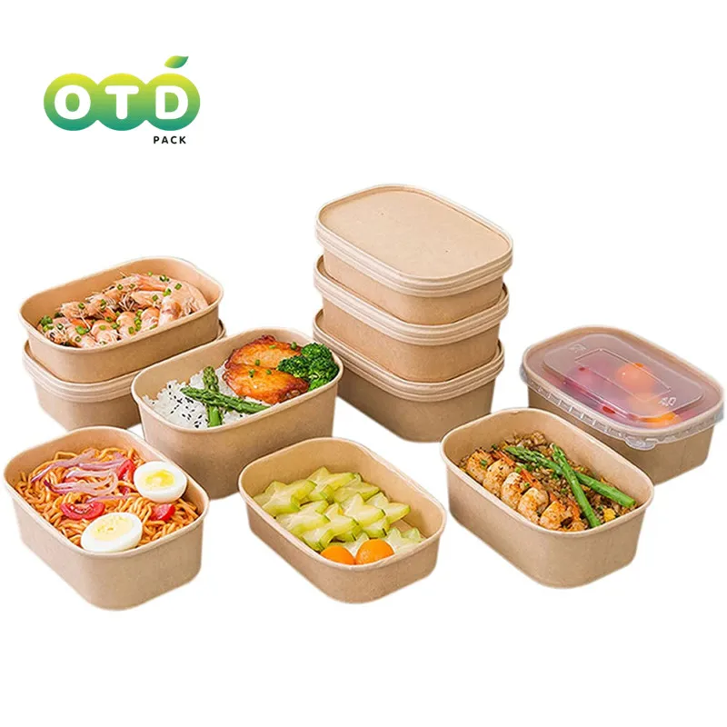 Disposable Rectangle Kraft Paper Bowls Rectangle Food Containers Salad Bowls Take Out Foodboxes Party Supplies