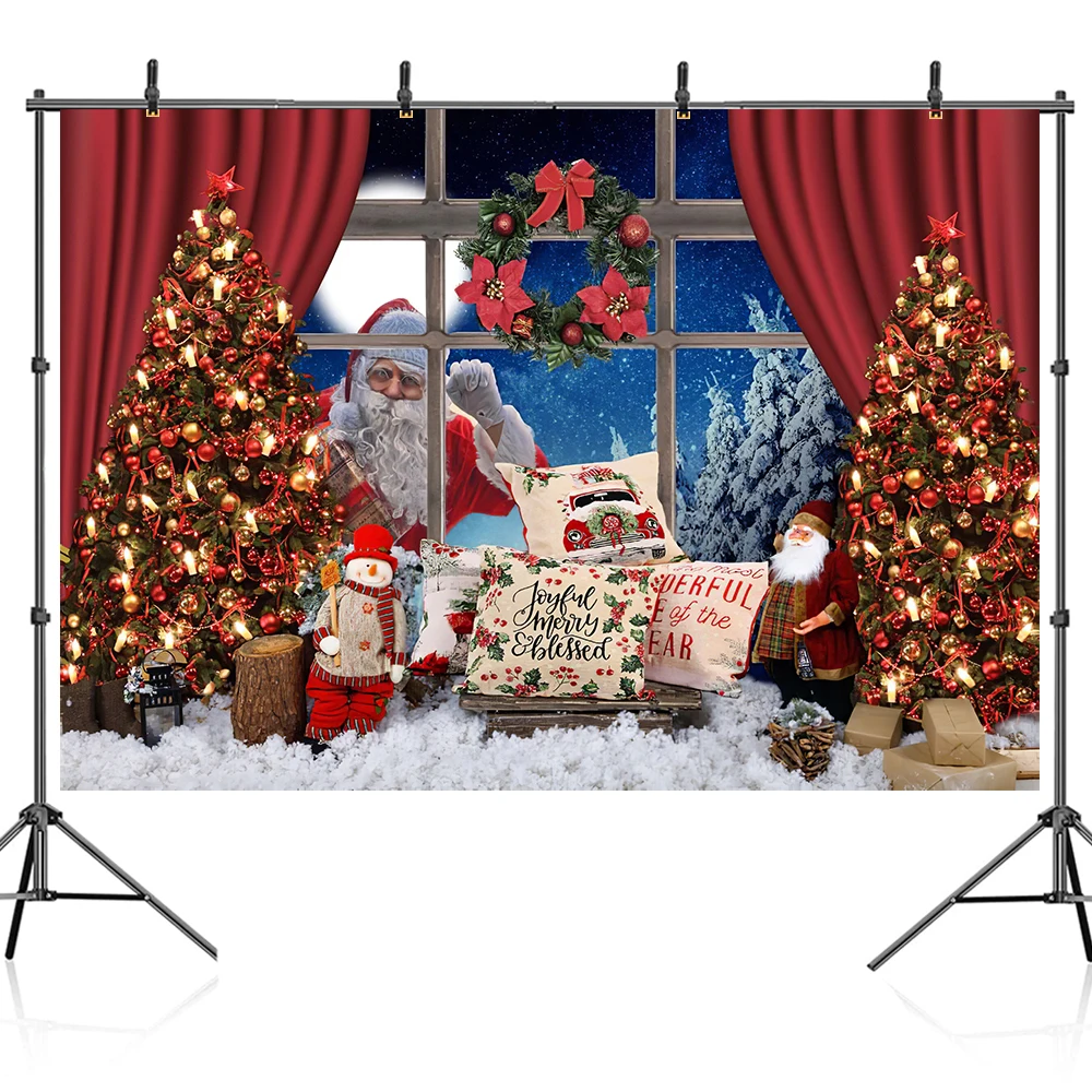 Beenle Christmas Photography Backdrops Winter Window Fireplace Xmas Santa Gifts Trees Home Party Decor Portrait Photo Background