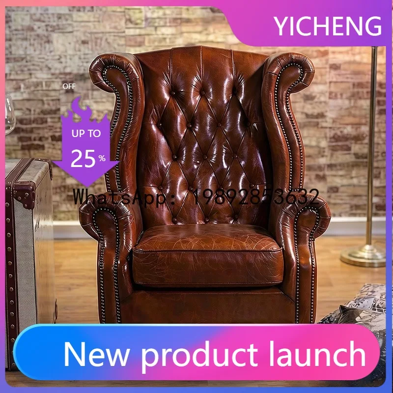 

Hys genuine leather tiger chair single sofa living room hotel sofa chair retro furniture