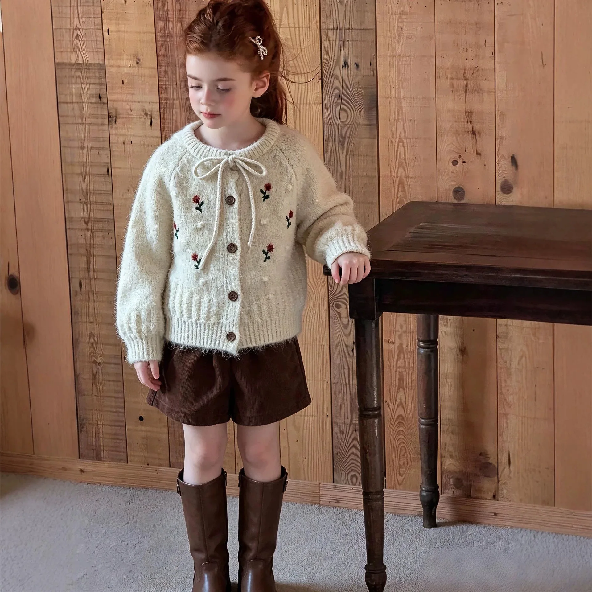 Children's Heavy Industry Flower Sweater Cardigan Autumn New Children's Casual Baby Korean Top Coat Trendy
