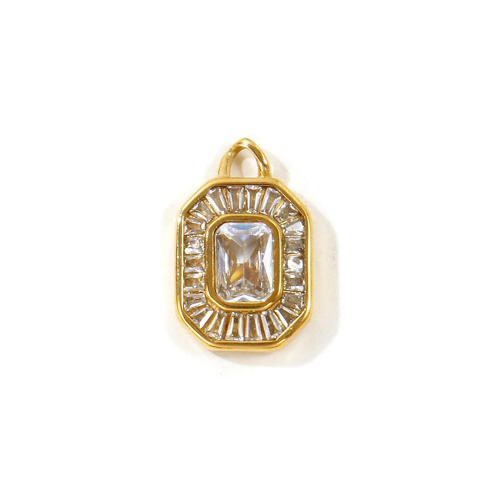1 Stück Mehrfarbiger Ovaler Kubischer Zirkonia Geometrischer Anhänger 18K Vergoldeter 304 Edelstahl-Anhänger für DIY Halsketten-Schmuckherstellung – Detail 2