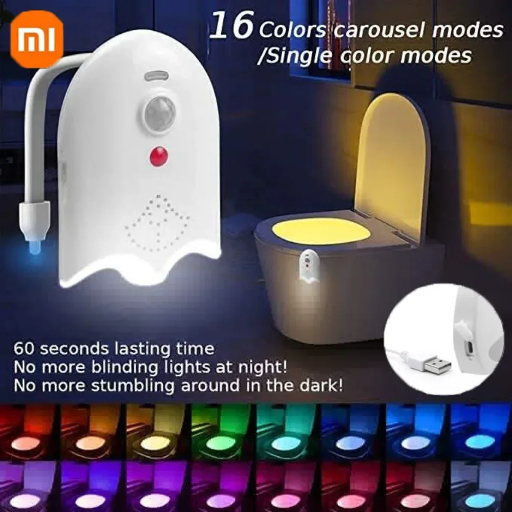 Xiaomi Toilet Bowl Night Light With Motion Sensor Backlight 8/ 16 Colors USB Rechargeable RGB Lamp Projectors Decoration Bedroom