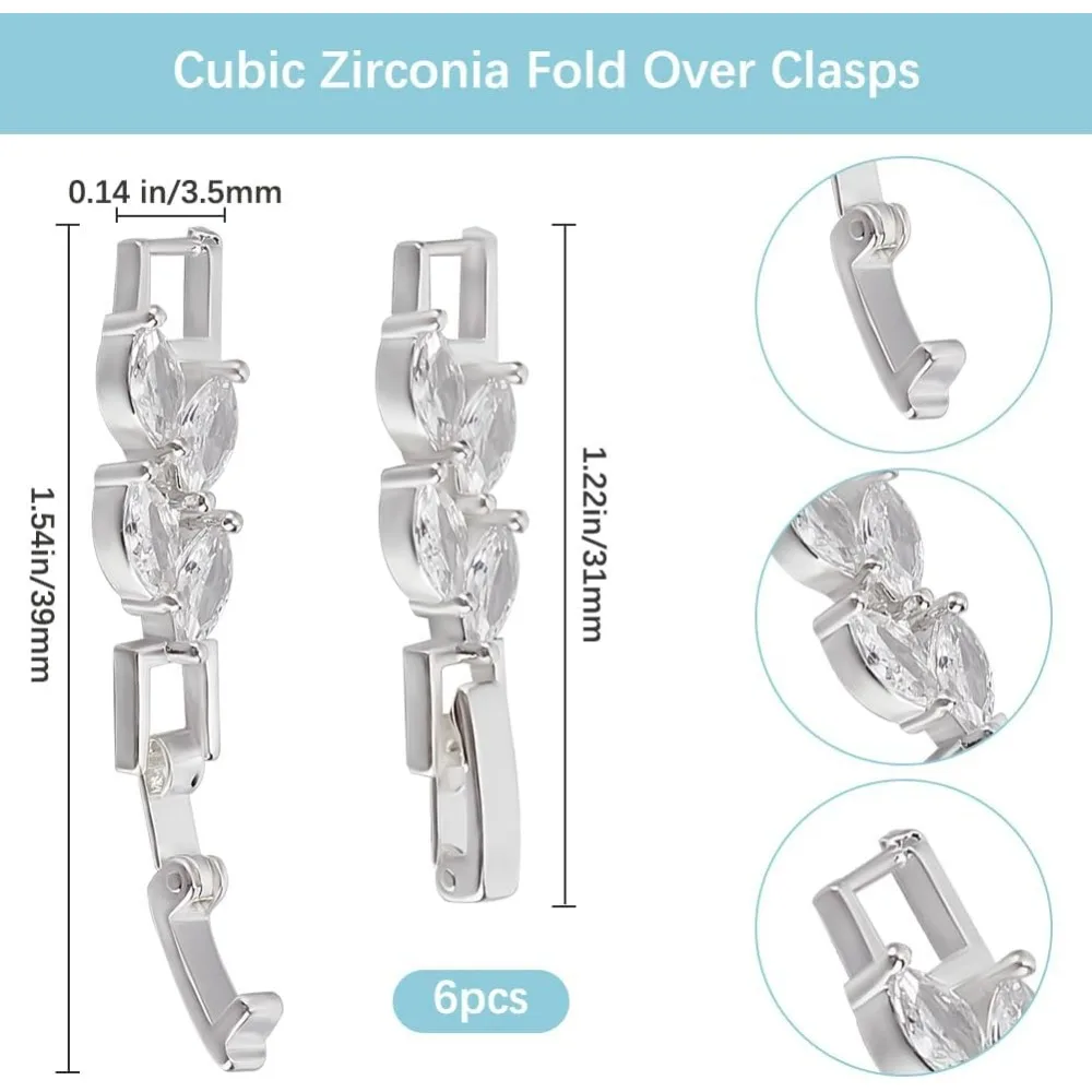 1 صندوق 6 قطعة سوار موسع المشبك يترك شكل زركون الفضة أضعاف أكثر من المشابك حزام (استيك) ساعة تمديد المشبك للمجوهرات #2