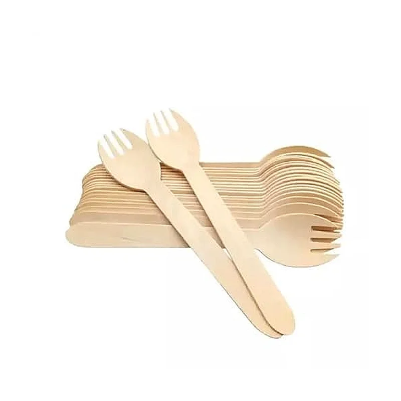 50/100Pcs Disposable Wooden Spoons Sporks for Yogurt Ice Cream Dessert Sampling Party Tableware  Natural Wooden Forks Sporks