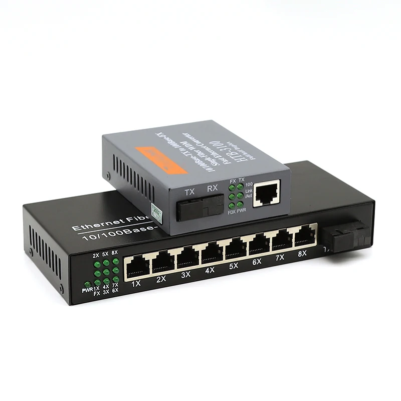 

10/100M plate meter fiber switch poe reverse Htb-3100ab Optical Media Converter 25km 8 ports RJ45 ethernet swltch converter