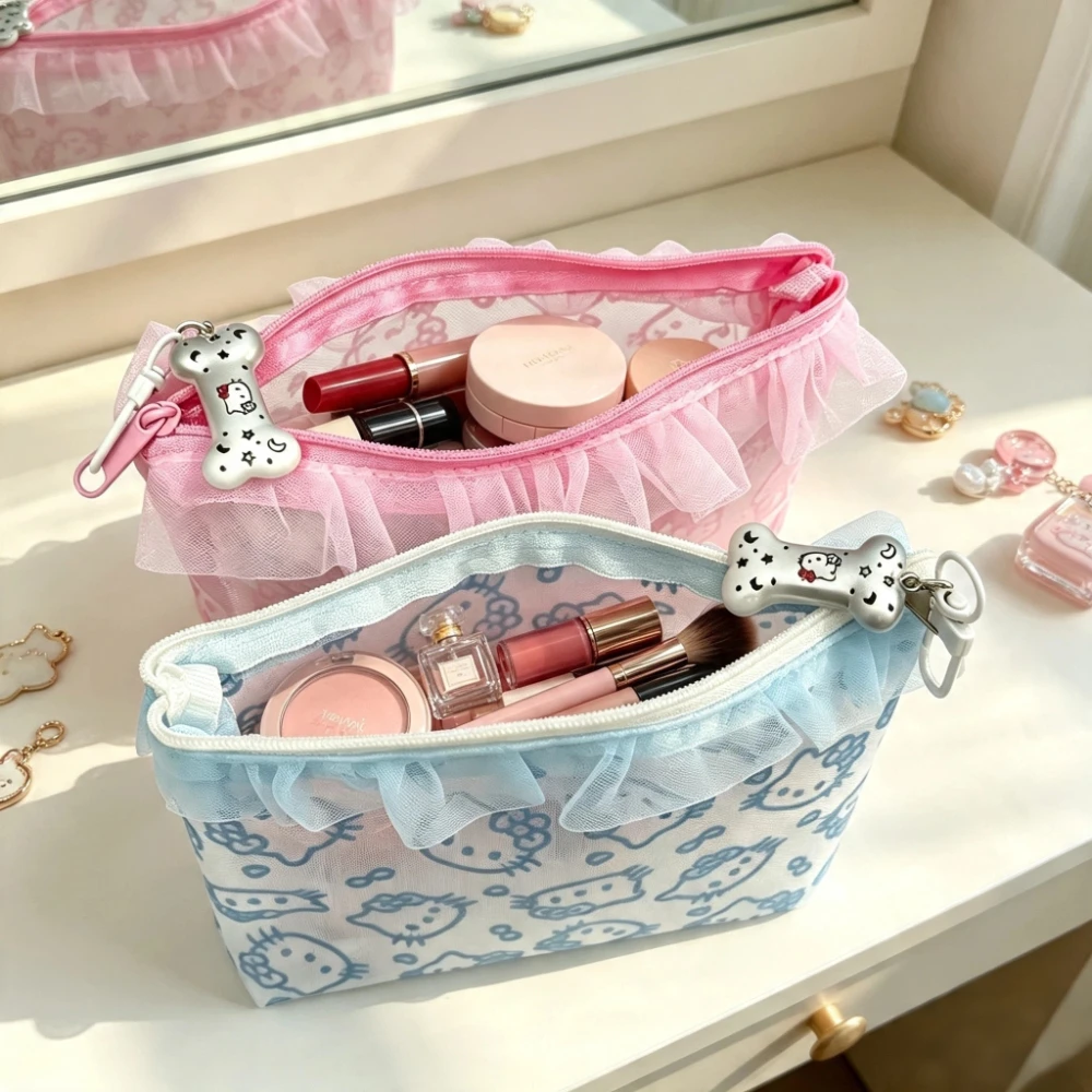 New Upgraded Transparent Mesh Makeup Bag, Cute Cat Makeup Storage Bag, Women's Holiday Surprise Birthday Gift