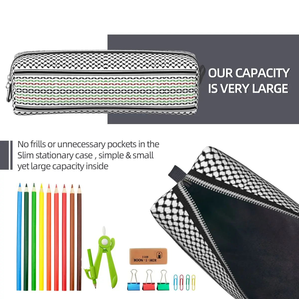 Fashion Hatta Kufiya Keffiyeh In White Pencil Case Pencilcases Pen Box Kids Big Capacity Bags School Supplies Gift Stationery