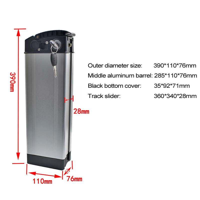 390x110x76cm Folding Electric Bicycle Lithium Battery Cover Shell Case Four-Hole Outlet Ebike Aluminum Housing Accessories