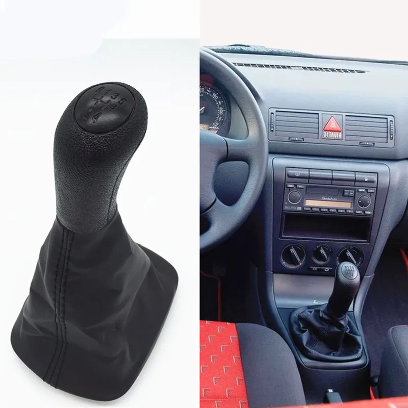 For Skoda Octavia A4 (1997-2011) Black ABS 5 Speed Gear Shift Knob Lever Stick Gaiter Boot Cover Case Car Styling Accessories