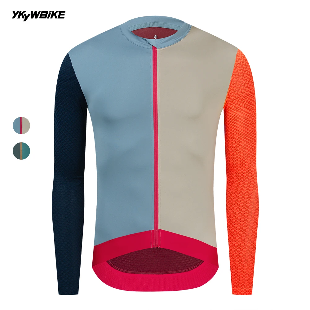 YKYWBIKE Men Cycling Jersey Long Sleeve Colorful Road Bike Jersey Spring Summer Bicycle Clothing Professional Cycling Maillot