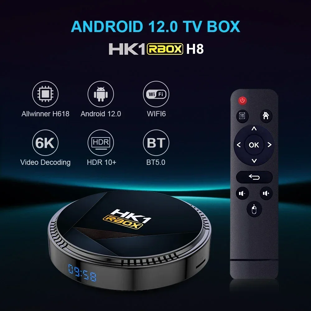 HK1 RBOX H8 Android 12.0 Smart TV Box Wifi 6 6k 2.4g & 5g Bluetooth 5.0 4g16g 32gb 64gb رباعي النواة Set Top Support Google Player