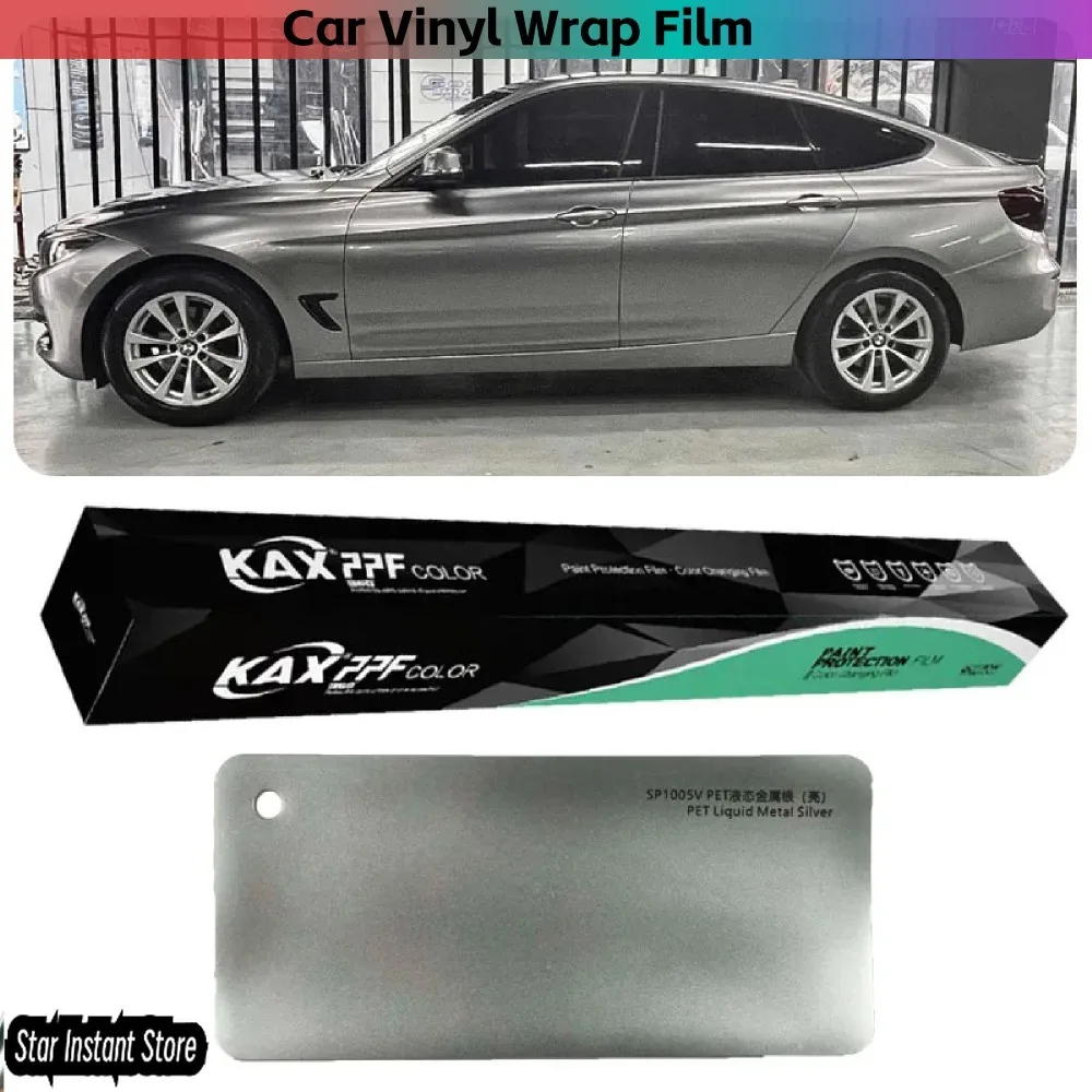 

Metallic Liquid Metal Silver Vinyl Wrap, Super Glossy PET Color Changing Film, 300+ Colors for Car Motorcycle Wrap
