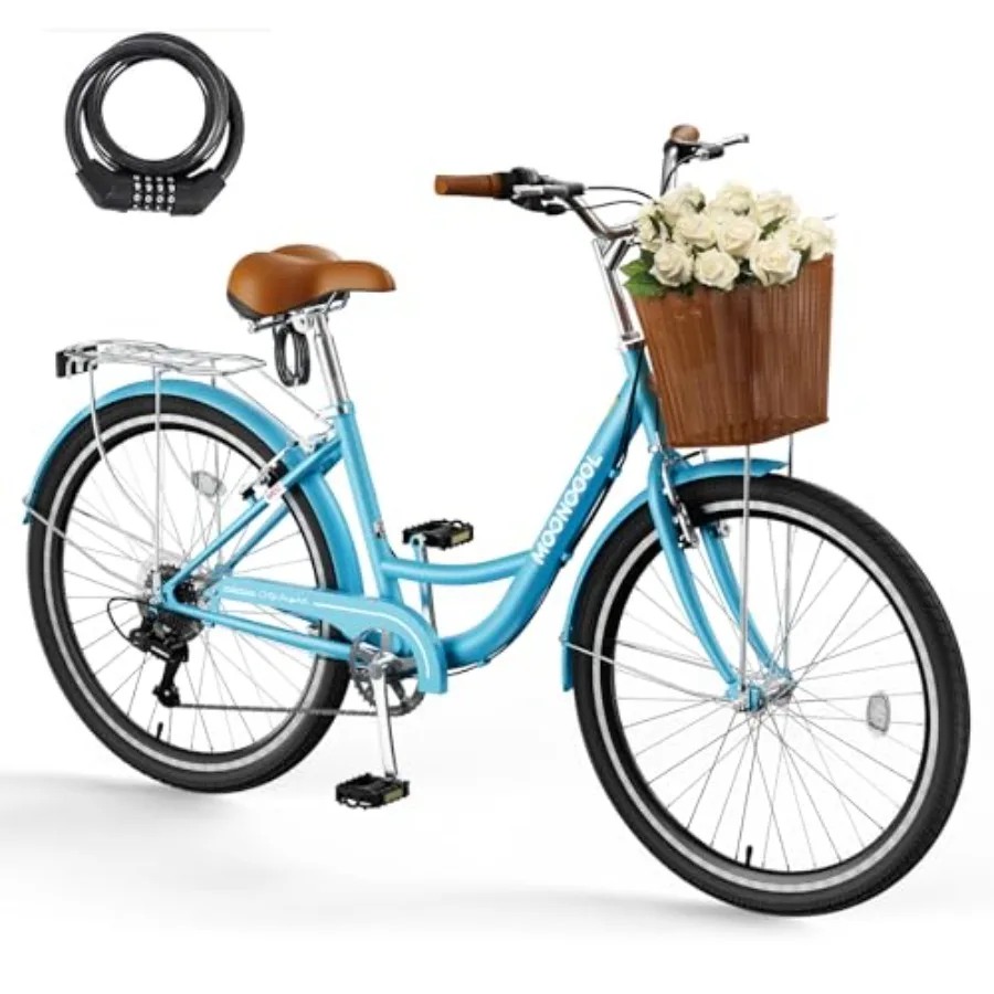 

Женский 7-скоростной пляжный крейсер-байк 24 26 дюймов со стойкой для корзины из ротанга для взрослых Женский ступенчатый городской велосипед для поездок на работу Lig