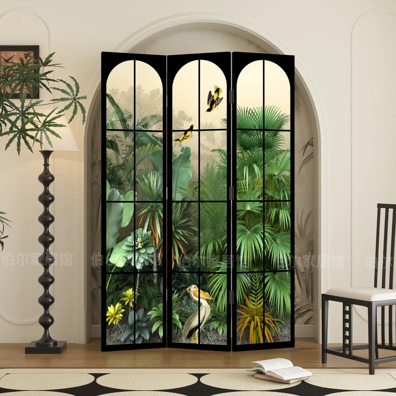 French Southeast Asian vintage screen partition living room foldable mobile bedroom cover sofa live streaming photography backgr