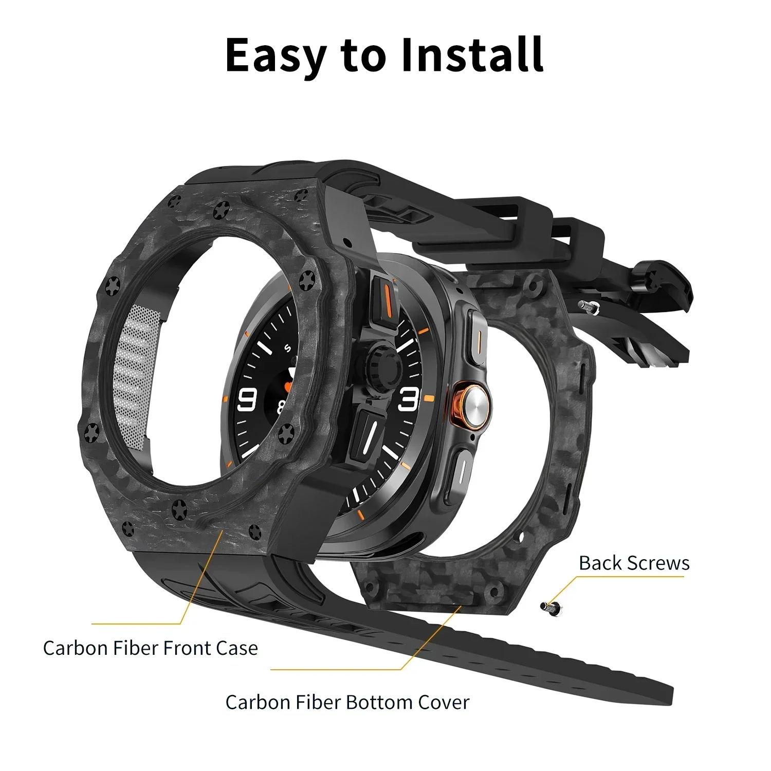 Kit de modificação de luxo para samsung galaxy watch ultra 47mm caixa de fibra de carbono fluororubber pulseira inteligente acessórios diy