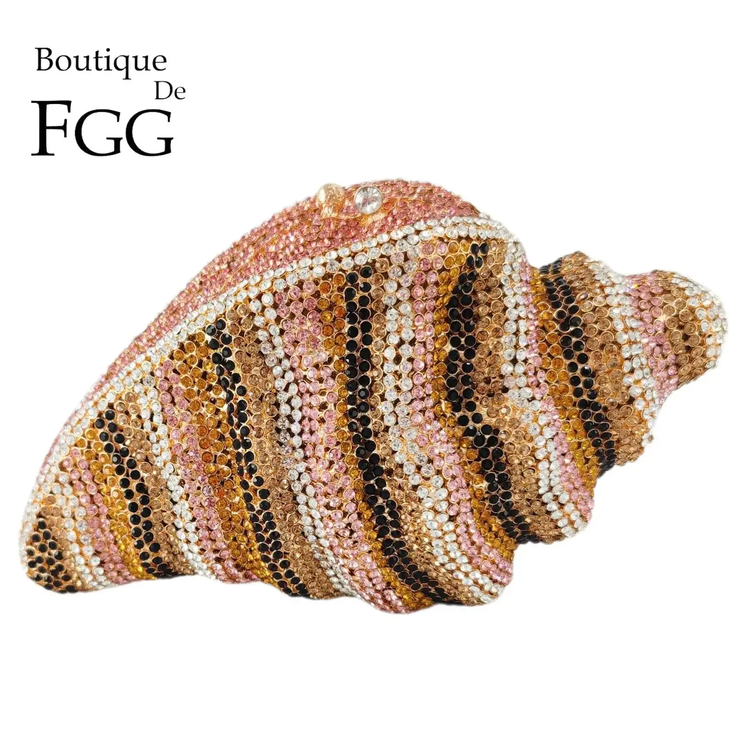 

Boutique De FGG Conch Seashell Women Crystal Clutch Purses and Handbags Party Cocktail Rhinestone Evening Bags Minaudiere Bag