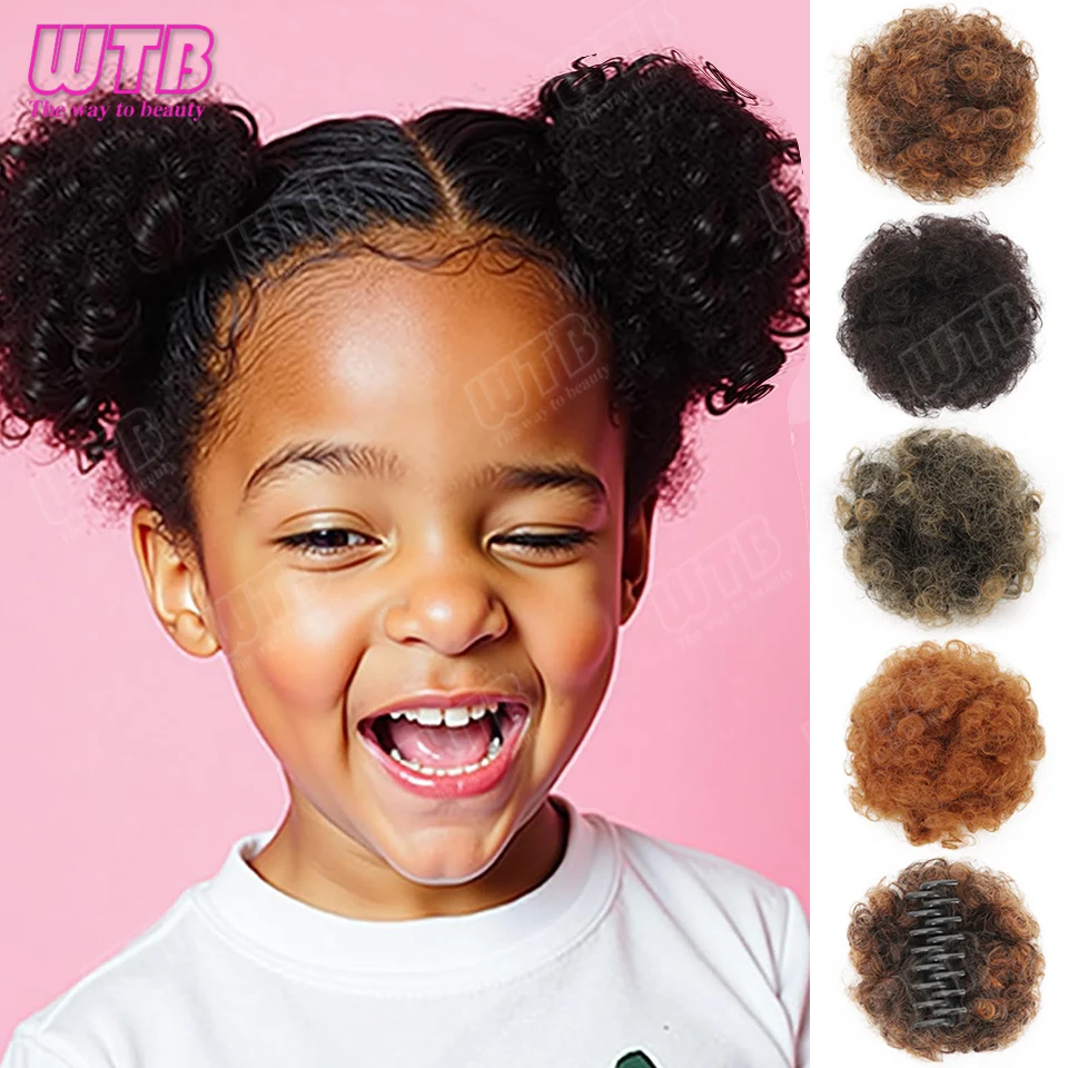 

WTB 1PC Synthetic Wig for Children Hair Bun Clip Style Small Curly Hair Bun Suitable for Everyday and Holiday Wear