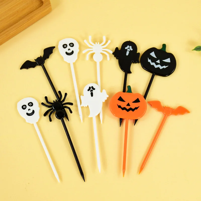 Halloween Toothpicks Ghost Bat Fruit Fork Stick Pumpkin Ghost Seasoning Sauce Bottles Halloween Party Supply Dessert Cake Decor