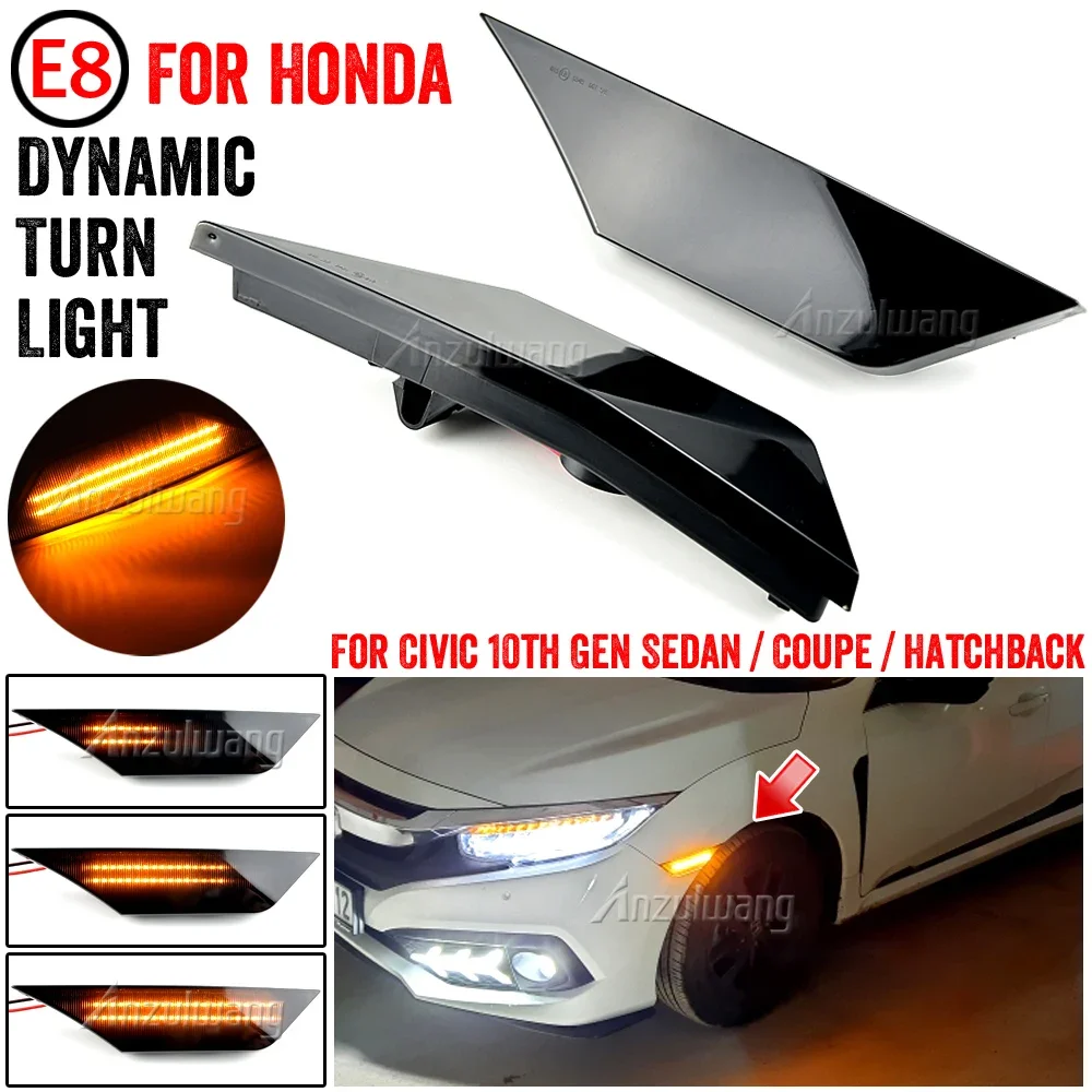 Car Dynamic LED Side Marker Turn Signal Lights Sequential Blinker Indicator For Honda Civic 10th Gen 2016 2017 2018-2020