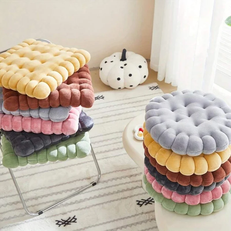 1pc Biscuit-Shaped Meditation Cushion, Chair Cushion In The Shape Of A Circular Biscuit, Square Floor Pillow For Chairs