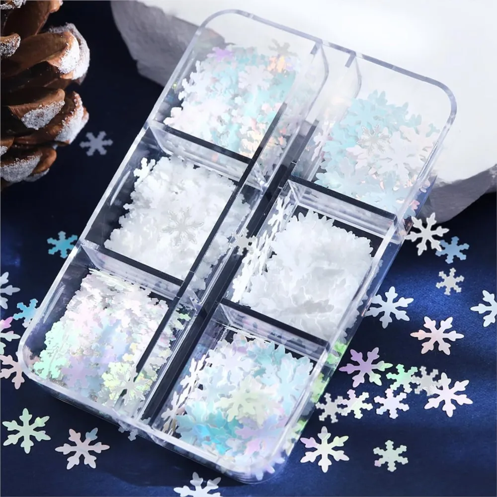 6-Gitter Laser Schneeflocke Weihnachten Nagel Glitzer Flocken holographische Schneeflocke Weihnachten Nail Art Dekoration Winter Maniküre Zubehör