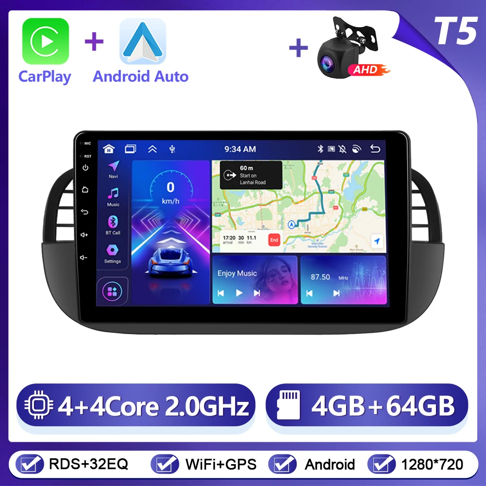 Podoyo CarPlay Android Radio voor FIAT 500 2007-2015 omdat Intelligent System 2Din GPS Stereo Head Unit Multimedia Speler