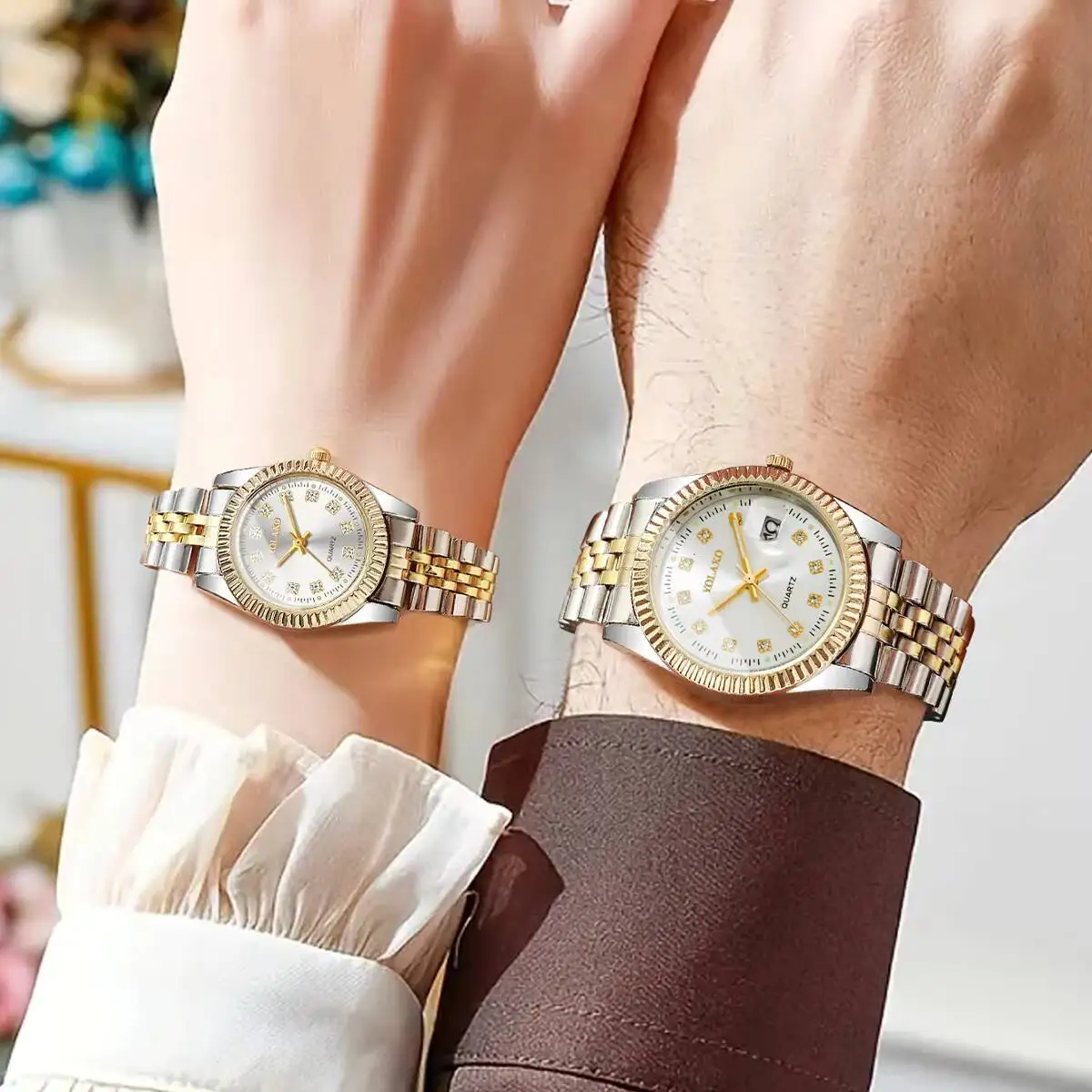 2PCS/Set Fashion Couple Watches Luxury Men Business Watch Women Calendar Quartz Wristwatch Reloj Hombre Mujer（Without Box）