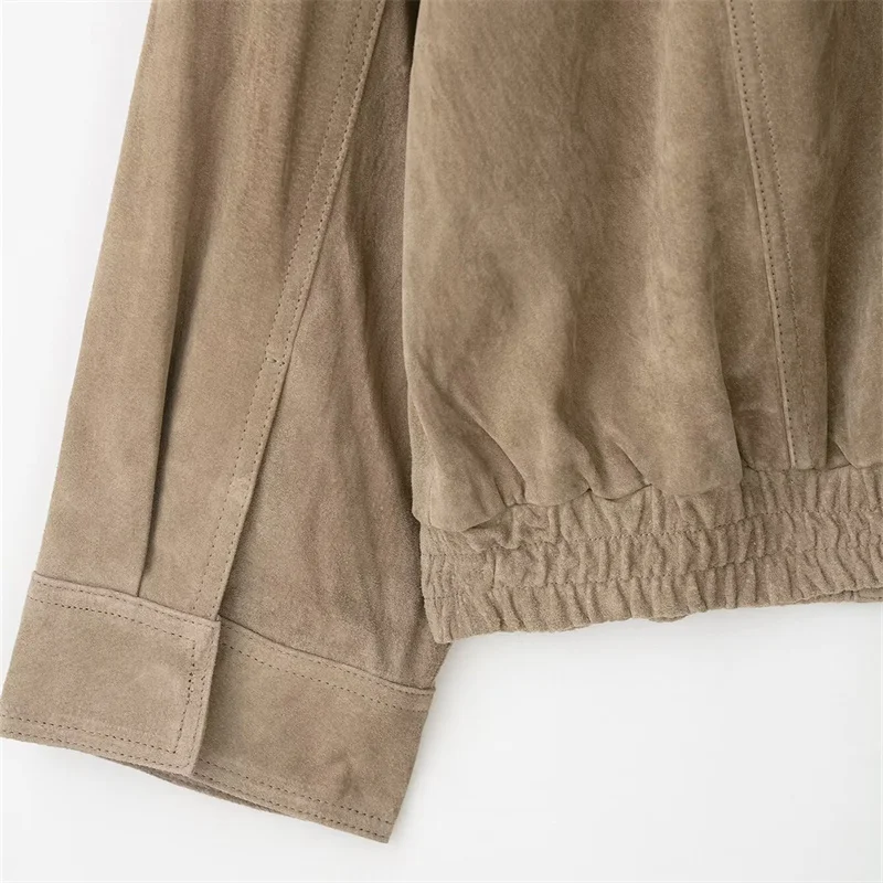 Outono nova gola feminina ombro remendo bolso decoração camurça textura casaco de couro feminino jaqueta de couro