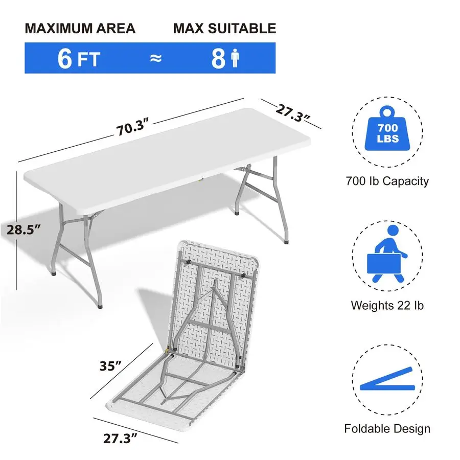Pack Folding Stools with Foldable Table 6ft, Heavy Duty Dining Table and Chairs with Lock Function amp Carrying Handle, Portable