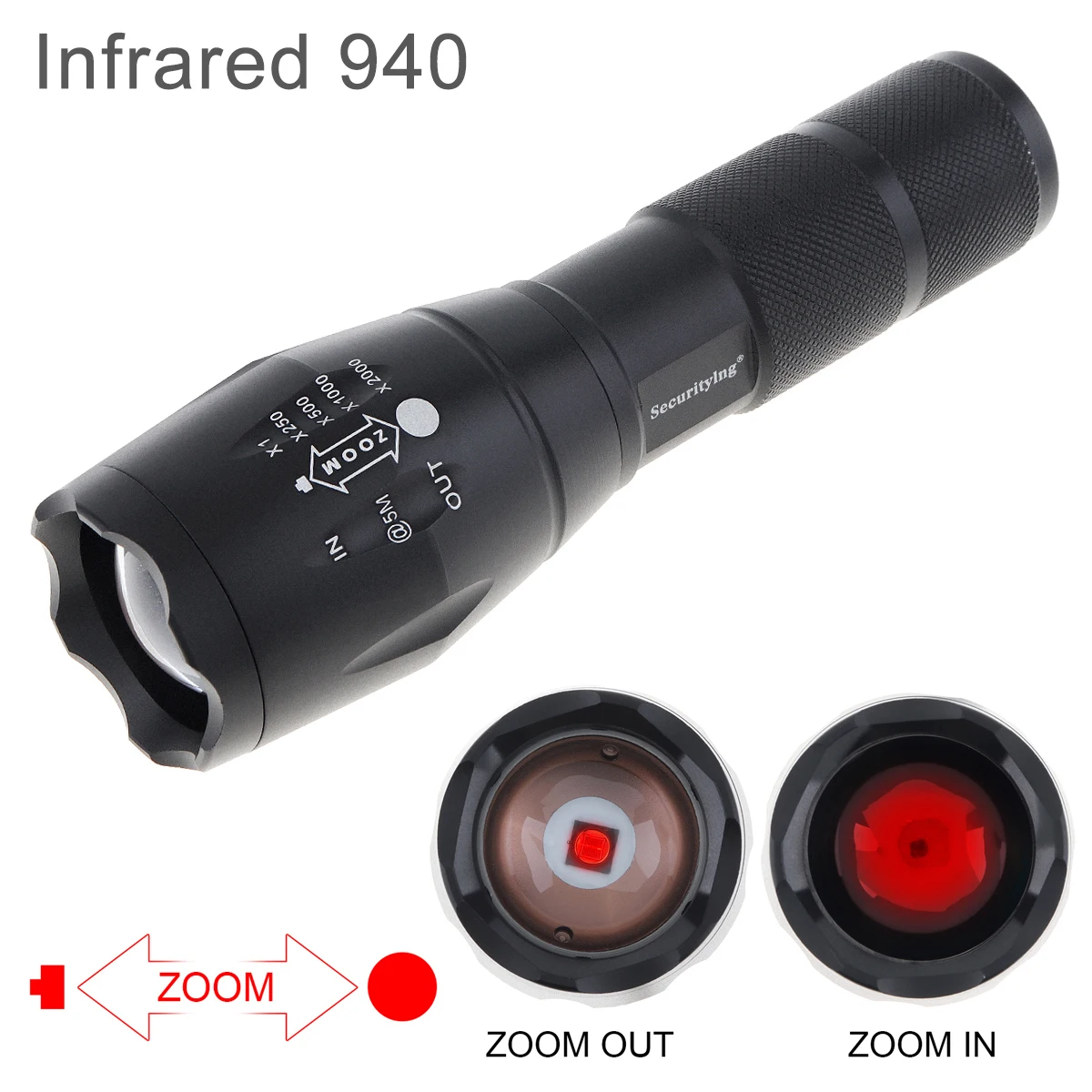 940nm LED Tactical IR Flashlight Zoomable Infrared LED Light Torch Night Vision Zoomable Focal Length Hunting Flashlight