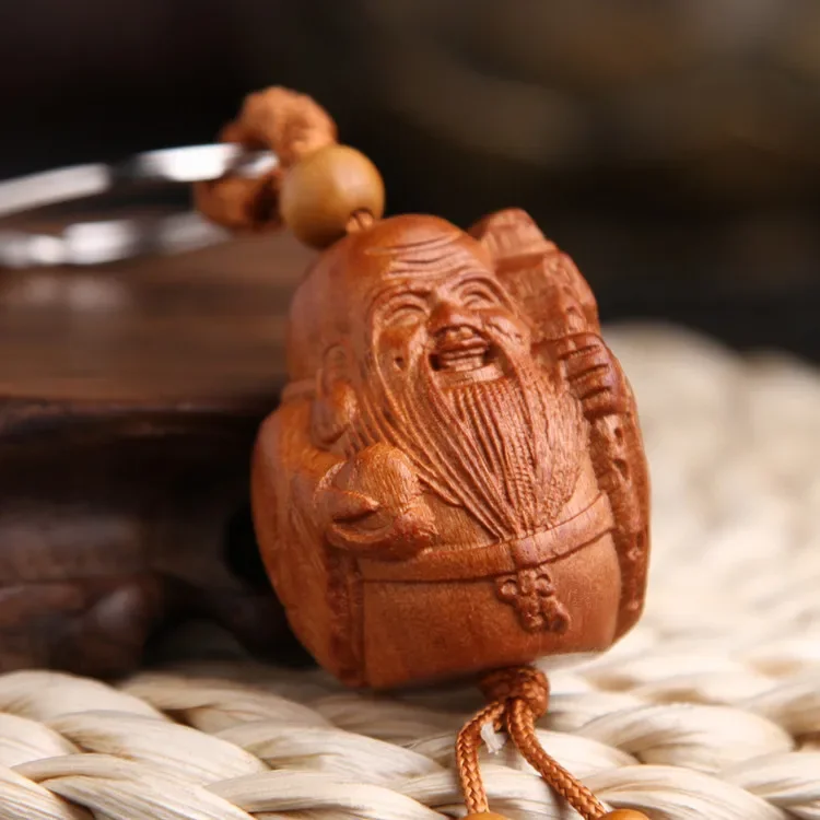 Hot Selling Buddhism Peach Wooden Keyring Dragon Jesus Cross Pendant Wood Engrave Guanyin Bodhisattva Pray Lucky Buddha Keychain