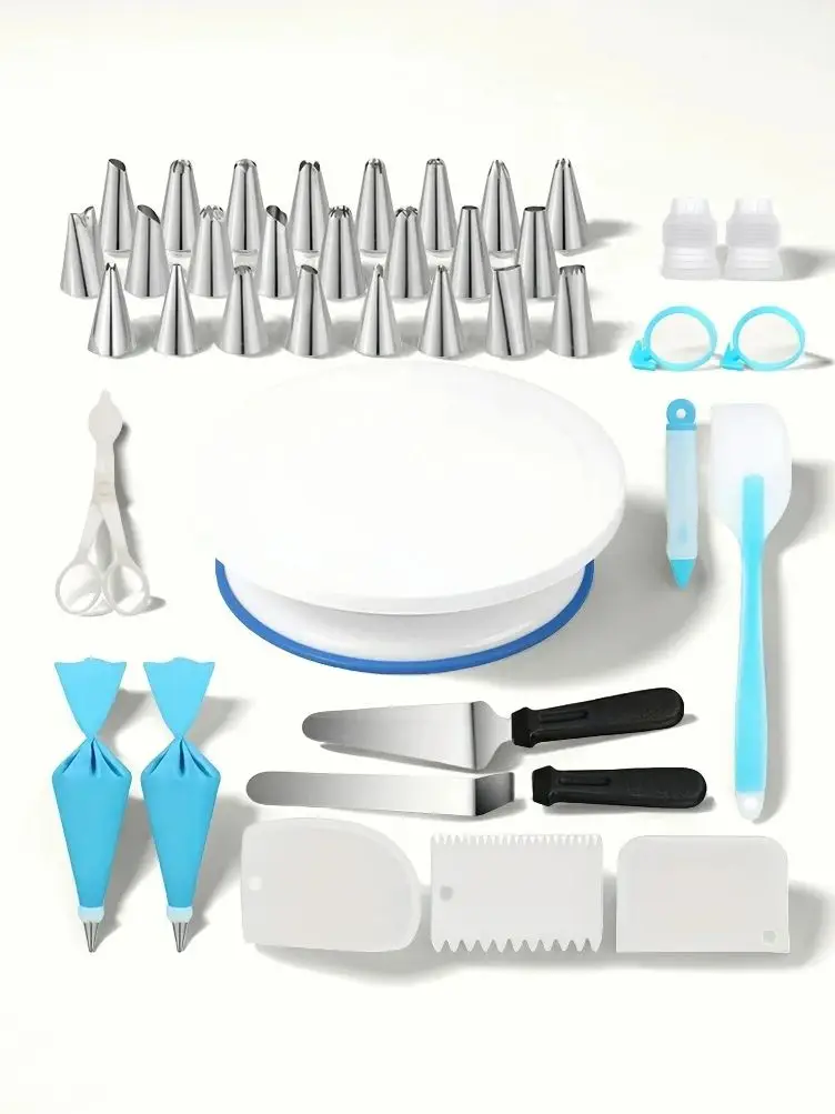 

Cake Turntable Leveler Rotating Stand Non Slip Pad Icing Tip Bags Straight Offset Spatula Scraper Set Decorating Baking Tools