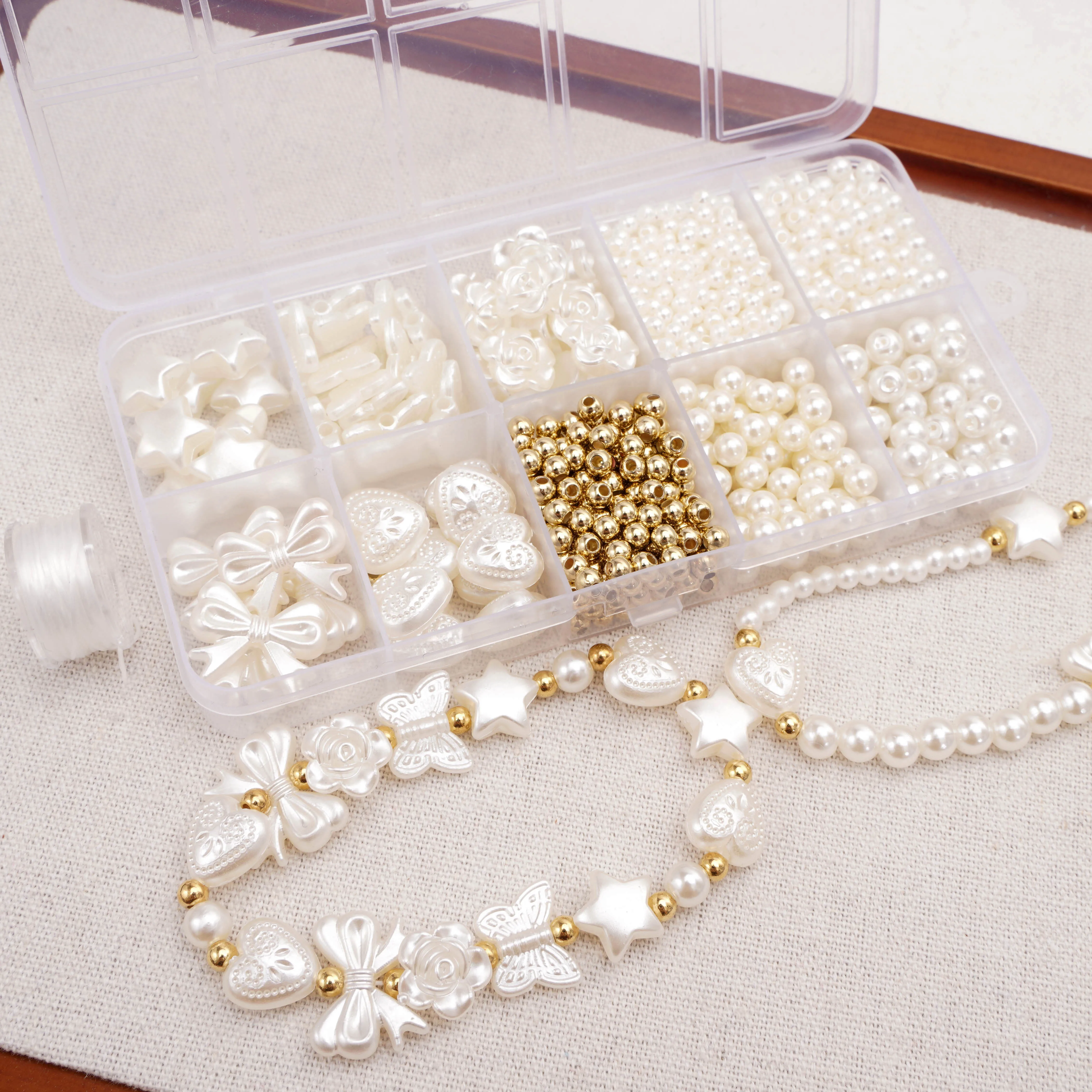 1Set/Box Ivory Pearl Beads Kit ABS Imitation Pearl with Hole Jewelry Making Kit Set For DIY Bracelet Sew Craft Jewelry Making