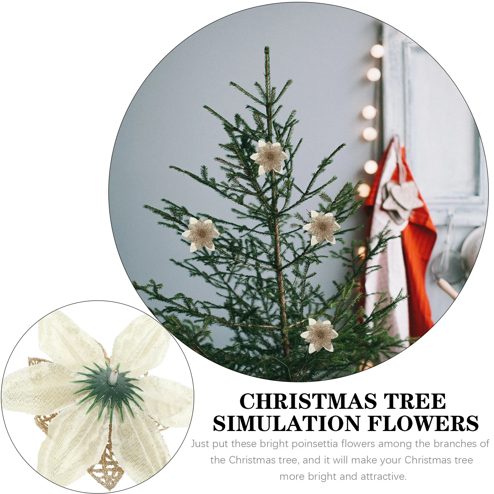 

Xmas Christmas Decorations Artificial Poinsettia Plants Golden Chrristmas Flower