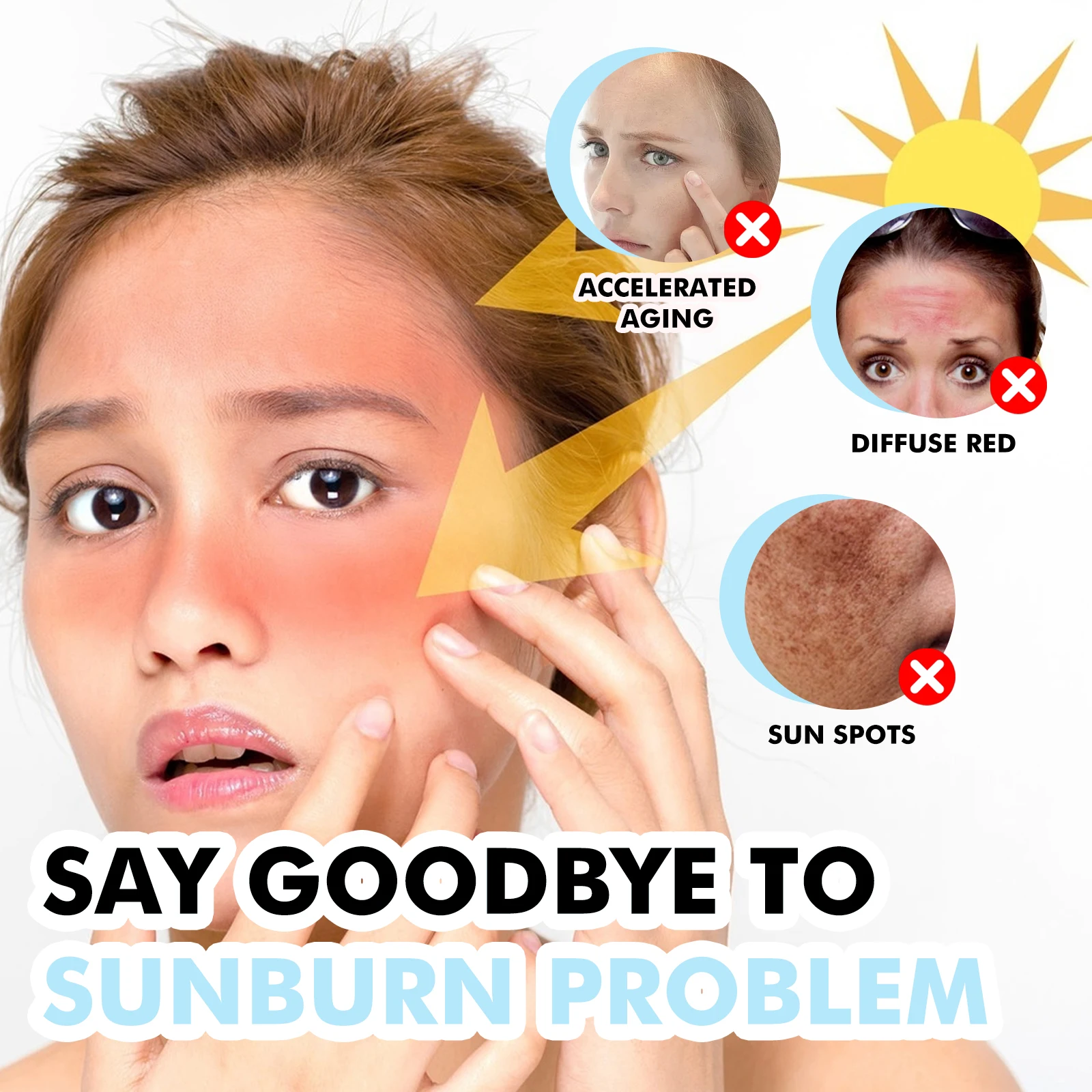 Protector solar facial de ácido hialurónico SPF50, protección UV hidratante suave, calmante, reparación de quemaduras solares, bloqueador solar corporal portátil