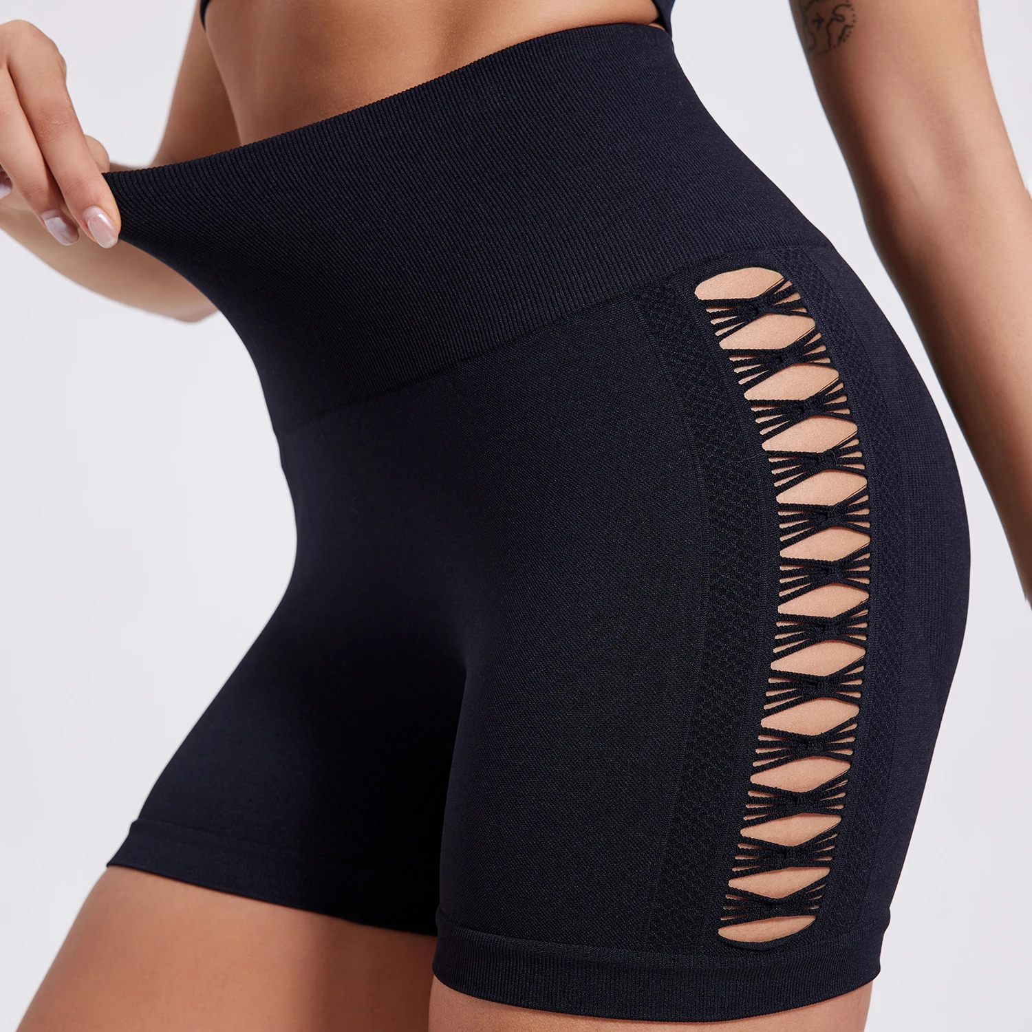 

NORMOV Seamless Yoga Shorts Women Sports Short Yoga High Waist Fitness Tight Shorts Hollowed Out Cycling Workout Gym Shorts