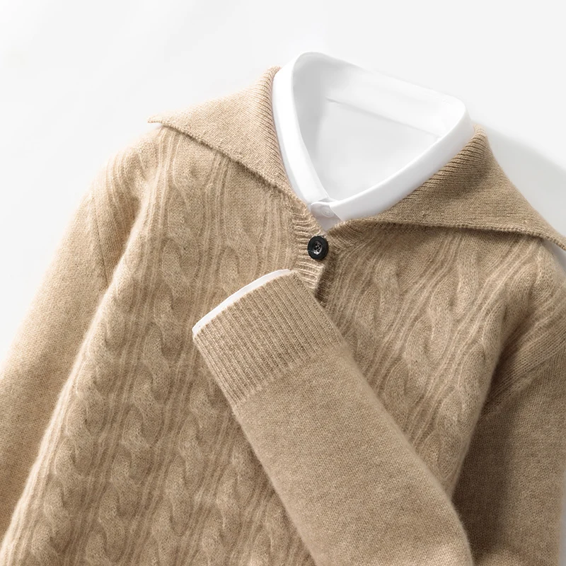 Fall and Winter Half-high Neck Zipper Wool Sweater Men's Loose Thickened Pullover Sweater Color Matching Cashmere Bottom Shirt