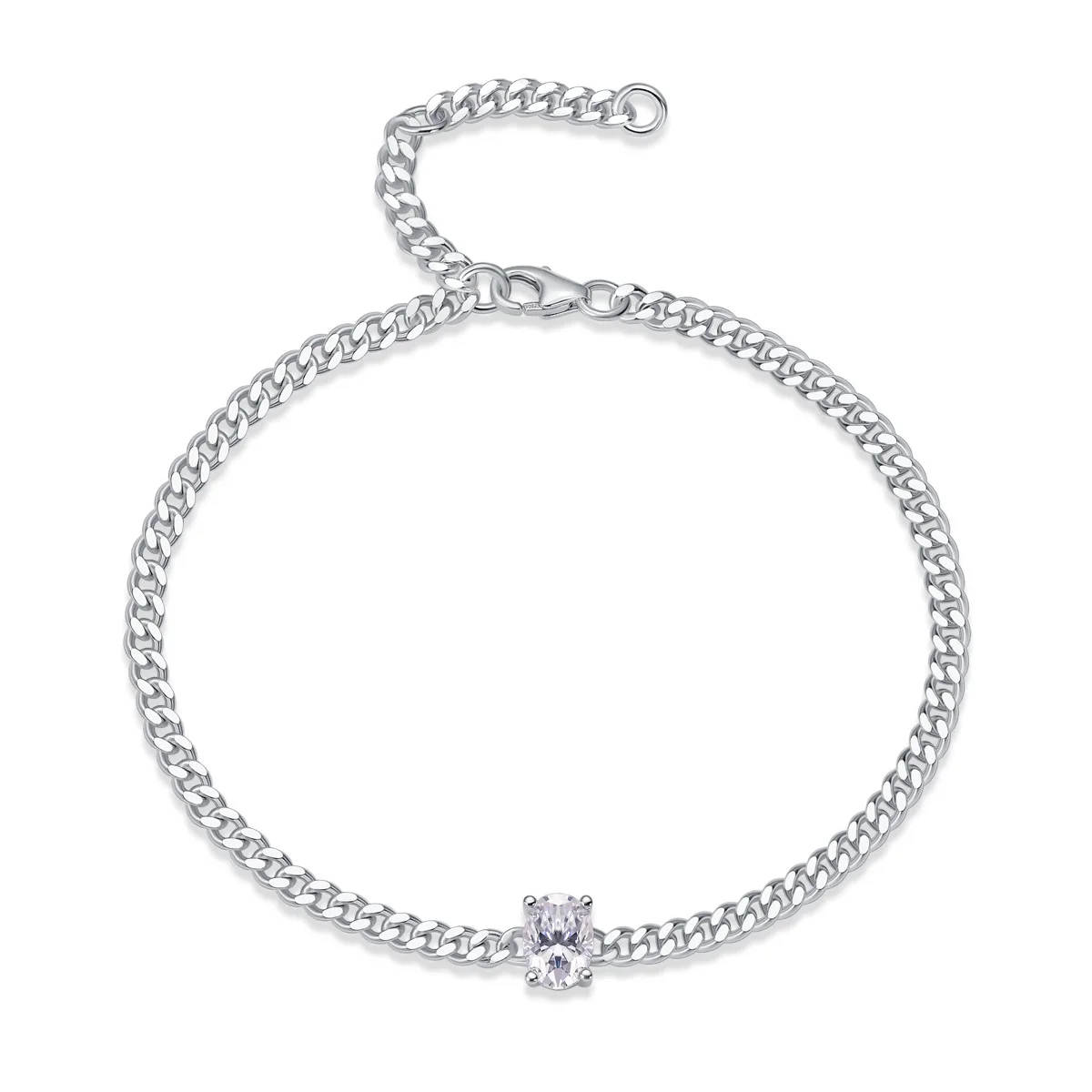 

Hip-Hop Cuban Chain Moissanite Bracelet, Unisex S925 Silver Street Style Light Luxury Jewelry Gift for Him Her