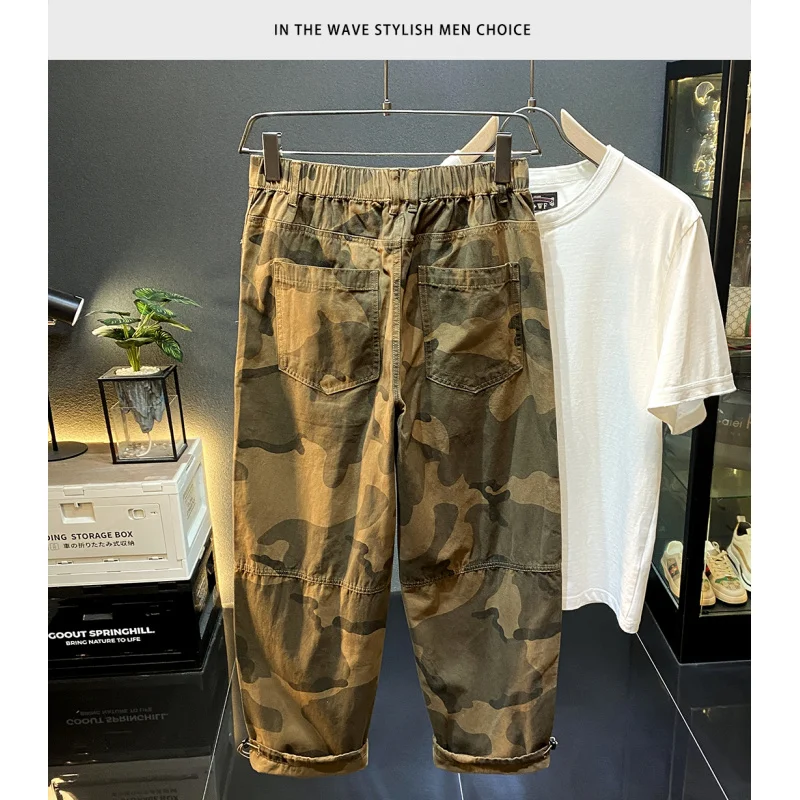Pantaloni cargo dritti larghi mimetici americani High Street Men2025 Pantaloni casual a gamba larga stile sottile estivo fresco di fascia alta