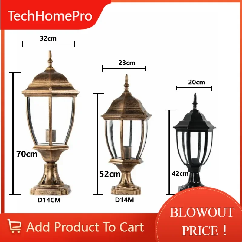 TechHPPillar Guardrail E27 Outdoor Glass Shade Cap Aluminum Alloy Heat-resistant Column Lamp Waterproof Street Decoration For Po